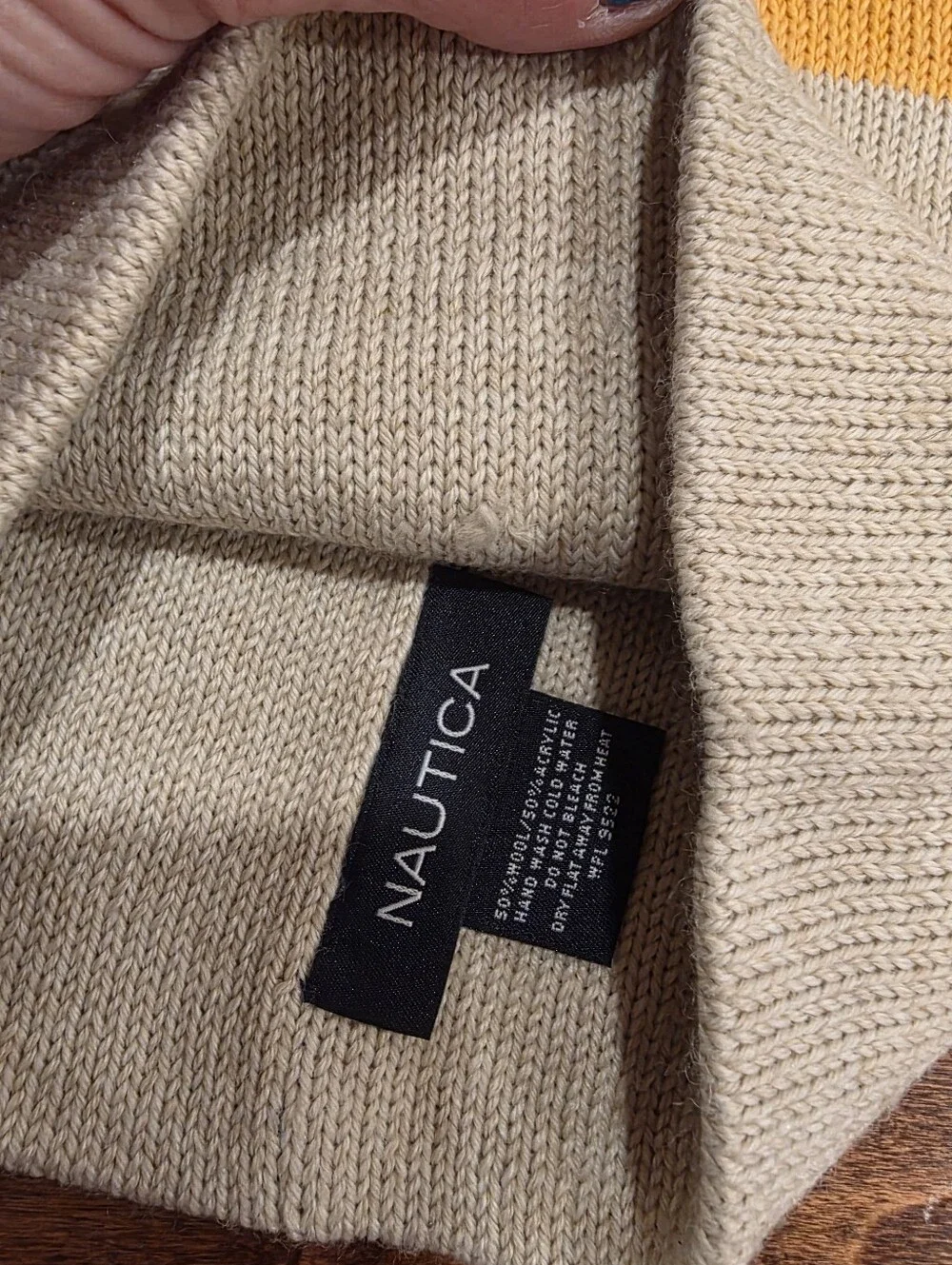 Nautica Yellow Cream & Black Striped Knit Scarf and Beanie Set